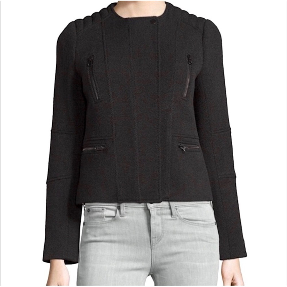 $349 VINCE Blk Wool Blend Moto Jacket SZ 8 Medium Zip Pockets Academia Biker EUC